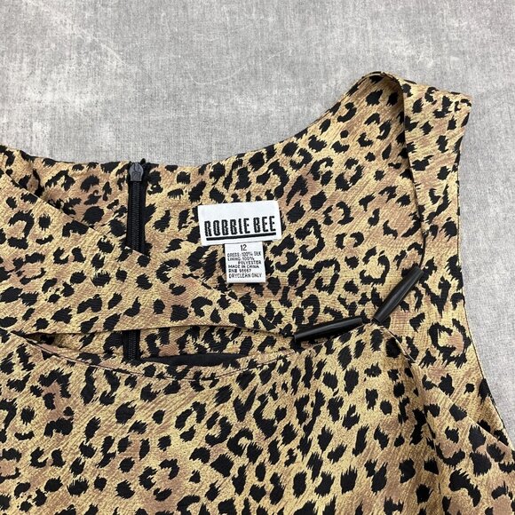 Robbie Bee Dress Women 12 Tan Black Animal Sheath Long Party Silk Formal VTG - Picture 3 of 11